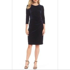 NWT Eliza J Velvet Sheath Cocktail Dress in Navy